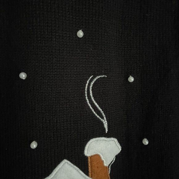 Gingerbread Christmas Tree Faux Pearl Sweater Vest XXL Sz 20 Black Lollipops Fun - Picture 11 of 14